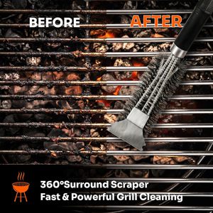 <b>BBQ</b> Grill <b>Brush</b> with Scraper &Small <b>Brush</b> Set - Stainless Steel Wire Bristles Kitchen <b>Cleaning</b> <b>Brush</b> for Barbecue Grates/Pans - Product Image 5