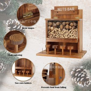 Comedero de Madera para Ardillas, Caja de Almacenamiento de Nueces para Exteriores con Casa de Observación, Estación de Alimentación para Animales Salvajes, Color Quemado - Product Image 3
