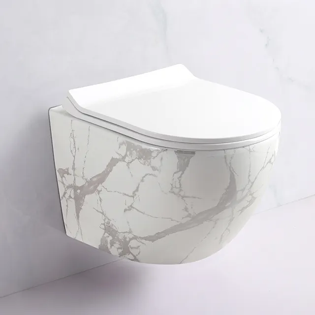 Custom Marble Wall Hung Gravity Flushing Toilet Bowl Ceramic WC Toilet Set With Concealed Cistern