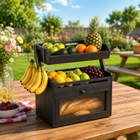 Bamboe houten 2-laags brooddoos keuken fruit organizer rek met haken aanrecht opbergkast