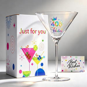 Caja de Regalo con Copa de Martini para el <span class=keywords><strong>40</strong></span>.º Cumpleaños, Copa de Cóctel con Tallo y Estampado Arcoíris, Recuerdo para Mujeres, Regalo de Agradecimiento para Fiesta de Cumpleaños - Product Image 1