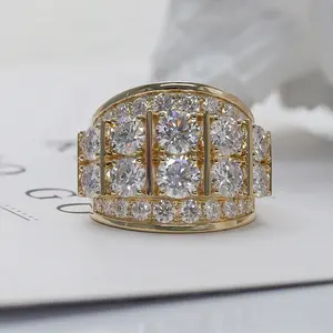 Sólido 10K 14K oro amarillo Mossanite hombres anillo D VVS1 redondo Moissanite diamante boda banda