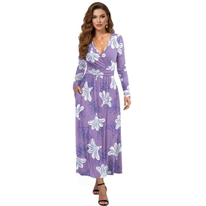 Personalización Pua Naupaka Sexy manga larga cuello en V profundo cintura vestido con bolsillo para mujer estampado a pedido elegante fiesta fecha desgaste - Product Image 2