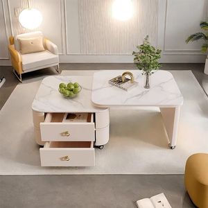 Movable <b>Coffee</b> <b>Table</b> For Living Room Small Apartment Minimalist Style Creamy Light Luxury High End Storage Rotating Square <b>Table</b> - Product Image 2