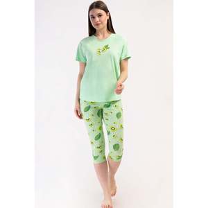 Conjunto de pantalón capri y top de cuello redondo con mangas raglán y puños ovalados KADIN LYC SUPREM - Verde celadón - Verde celadón - Product Image 1