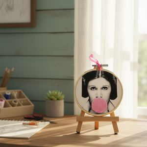 Cuadro bordado artesanal moderno de arte pop para colgar en la pared, 10 cm, bambú, algodón orgánico, diseño 3D de chicle, Princesa Leila - Product Image 3