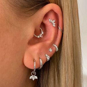 CANNER S925 Boucles d'oreilles créoles huggie en argent sterling avec pétale, œil de cheval et marquise CZ, plaqué or 18 carats, pour femmes, bijoux, cadeaux pour filles - Product Image 6