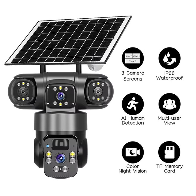 QL19 360 Panoramic Three-view Wireless Smart Wi-Fi/4G Solar-powered PTZ Surveillance Camera Voice Intercom Color Night Vision