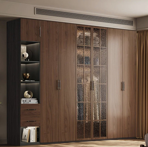 <span class=keywords><strong>Armario</strong></span> de Dormitorio Moderno Personalizado de Nogal con Puertas de Vidrio con Efecto de Ondas de Agua, <span class=keywords><strong>Armario</strong></span> de Almacenamiento de Piso a Techo para Casa o Villa - Product Image 5