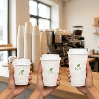 Gobelet à café en papier ondulé biodégradable anti-fuite avec impression de logo personnalisé, homologué FDA pour les cafés et la restauration