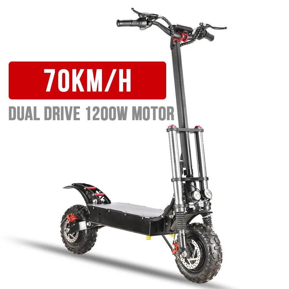New high-duty top speed 70KM/H customizable 48V60V 11-inch double-drive wide tire brushless motor 1200W adult electric scooter