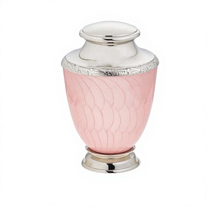 Rich Pink Esmalte Diseño ondulado Latón Cremación Funeral Memorial Adulto Ash Urnas humanas Bolsa de terciopelo gratis - Product Image 1