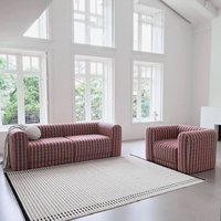 Petit canapé moderne en tissu à trois places, à carreaux rouge et blanc, style coréen, couleur crème, pour blogueurs, rangée droite, familial, gonflable, pour villa