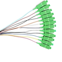 Paquete de 12 unidades de cable de fibra óptica simplex monomodo de 0.9 mm, SX SM SC/APC, 12 colores, G657A1, baja pérdida, 1 metro