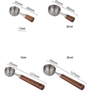 Cucharas Medidoras de Acero Inoxidable con Mango Largo de Madera de Nogal de 15-30 ml, Personalizadas y de Alta Calidad, para Café - Product Image 2