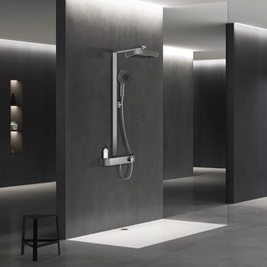 Modern Matte <b>Black</b> Wall Mount <b>Shower</b> Set With Rainfall Square <b>Head</b> And Handheld Spray Minimalist Design Bathroom Faucet - Product Image 2