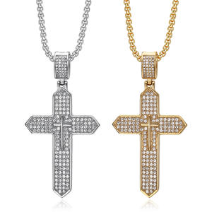 Hip Hop Iced Out CZ Religious <b>Cross</b> Christian Waterproof Tarnish Free Stainless Steel Fashion Jewelry <b>Pendant</b> Necklaces Men Male - Product Image 1