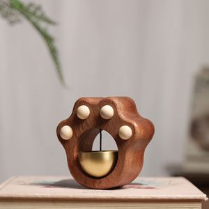 Campana de Puerta con Forma de Pata de Gato de Madera Maciza, Creativa, Directo de Fábrica, Linda Campana de Viento Magnética para Decoración del Hogar, Color Ébano - Product Image 3
