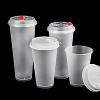 Gobelet à thé au lait givré jetable en PP de 90 ml avec couvercle anti-fuite à boucle, kit de gobelets moulés par injection pour usage commercial à emporter