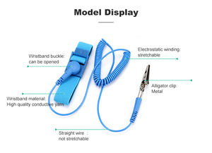 1.8M PU 코일 코드 블루 조정 가능한 스트랩 정적 릴리프 정전기 안전 전도성 접지 밴드 키트 ESD 손목 스트랩 - Product Image 2