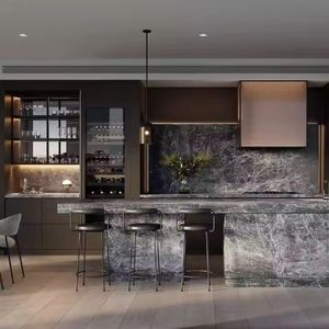 Ensembles de meubles de cuisine complets de luxe modernes, armoires de cuisine en bois massif pour projet de villa - Product Image 3