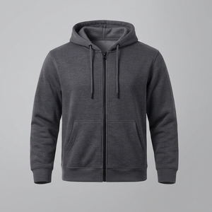 Sweat-shirt à capuche zippé pour homme en molleton de coton et polyester, manches longues, avec poignets côtelés et poches avant - Product Image 1