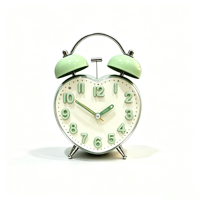 Jam Alarm Meja Logam Bentuk Hati 4 Inci dengan Dua Lonceng, Desain Cerah dan Menarik untuk Belajar, Kamar Tidur, Anak-anak & Balita