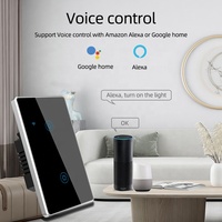 Interrupteur intelligent sans neutre pour le contrôle Alexa Google, 1/2/3/4 gangs, 10A, interrupteur tactile WiFi avec verre trempé, US