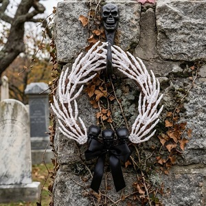 Guirlande de squelette LANJO pour Halloween, ornement suspendu pour porte, araignée, crâne, nœud, décoration festive pour la maison, Noël, Pâques, en plastique, fait main - Product Image 2