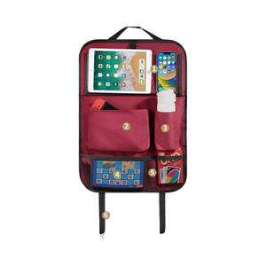 QEEPEI Deluxe Polyester <strong>Trunk</strong> &amp; Backseat Organizer <strong>Red</strong> Multi-Pocket <strong>Storage</strong> Bag with Kick Mats Auto Car Travel Accessories - Product Image 1