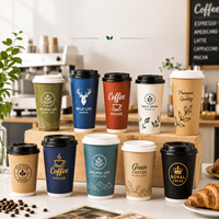 Gobelets à café jetables à double paroi en papier ondulé de 16 oz, vente en gros, compostables, revêtement PHA/PLA/PE, gobelets en papier personnalisés avec logo, service alimentaire