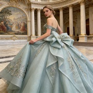 Robe de bal de princesse scintillante verte avec corset et nœud, style Sweetheart, <span class=keywords><strong>pour</strong></span> Quinceañera - Product Image 1