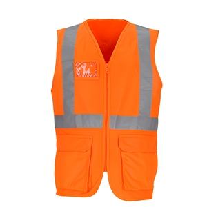 High Visibility <b>Orange</b> Safety Vest with Reflective Stripes Polyester Workwear Unisex <b>Hi</b> <b>Vis</b> Uniform - Product Image 1