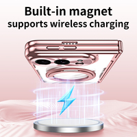 Étui transparent électroplaqué pour iPhone Duo avec support magnétique rotatif, protection d'écran avant et protection de charnière