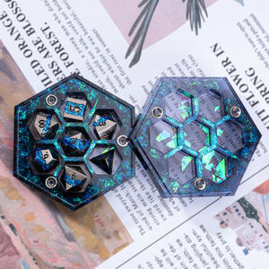 휴대용 레진 자석 잠금 주사위 블랙 파우치 박스 (7개 금속 레진 주사위 여행용 휴대 케이스) - Product Image 4