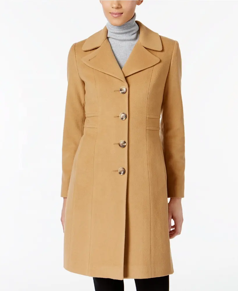Women Wool-Cashmere Blend Walker Coat women winter trench fox mink collar and cuffs wool belted beige long fur cashmere coat