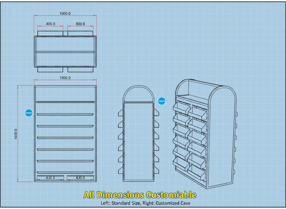 Custom Floor Standing Metal Jewelry Display Stand Rack with Acrylic Bins and Brand Graphics for Retail Store — view 4