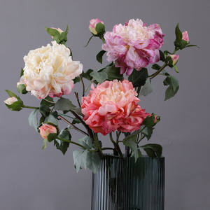 Pivoines artificielles en tissu de soie à 4 têtes, couleurs rose, violet, champagne, avec bords brûlés, pour centres de table – Vente en gros, produit phare - Product Image 1