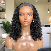 Wig Pixie Curly Headband Tanpa Lem, Rambut Manusia Double Drawn, Rambut Vietnam Mentah, Kepadatan Penuh, Tanpa Lace, untuk Wanita Kulit Hitam