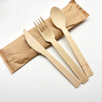 Couteau, fourchette et cuillère en bambou jetables de qualité alimentaire, emballés individuellement, ustensiles compostables pour restaurant, restauration rapide, fête