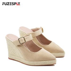 Sandales d'été <span class=keywords><strong>compensées</strong></span> à bout pointu pour femme, en daim, avec bride de cheville et boucle, talon de 10 cm - Product Image 4