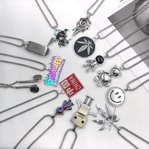 Kalung Baja Titanium Retro Hip Hop Pria Wanita, Personalisasi Kreatif