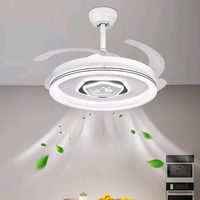 Ventilateur de plafond à pales rétractables de style européen, 42 pouces, silencieux, avec télécommande et lumière