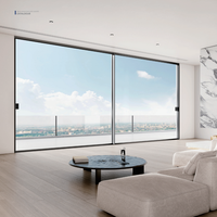 Fenêtre panoramique large à cadre étroit en alliage d'aluminium, double vitrage en verre trempé, fenêtres coulissantes avec drainage dissimulé