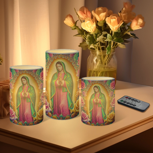 Juego de 3 Velas LED sin Llama con Control Remoto, Diseño Religioso Mexicano de <span class=keywords><strong>Nuestra</strong></span> <span class=keywords><strong>Señora</strong></span> de Guadalupe, para Iglesia, Oración, Altar, Decoración <span class=keywords><strong>del</strong></span> Hogar - Product Image 2