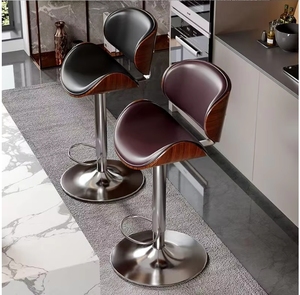 مجموعة كراسي بار دوارة حديثة كبيرة قابلة لتعديل الارتفاع مع مسند للقدمين من الجلد الصناعي - Product Image 3