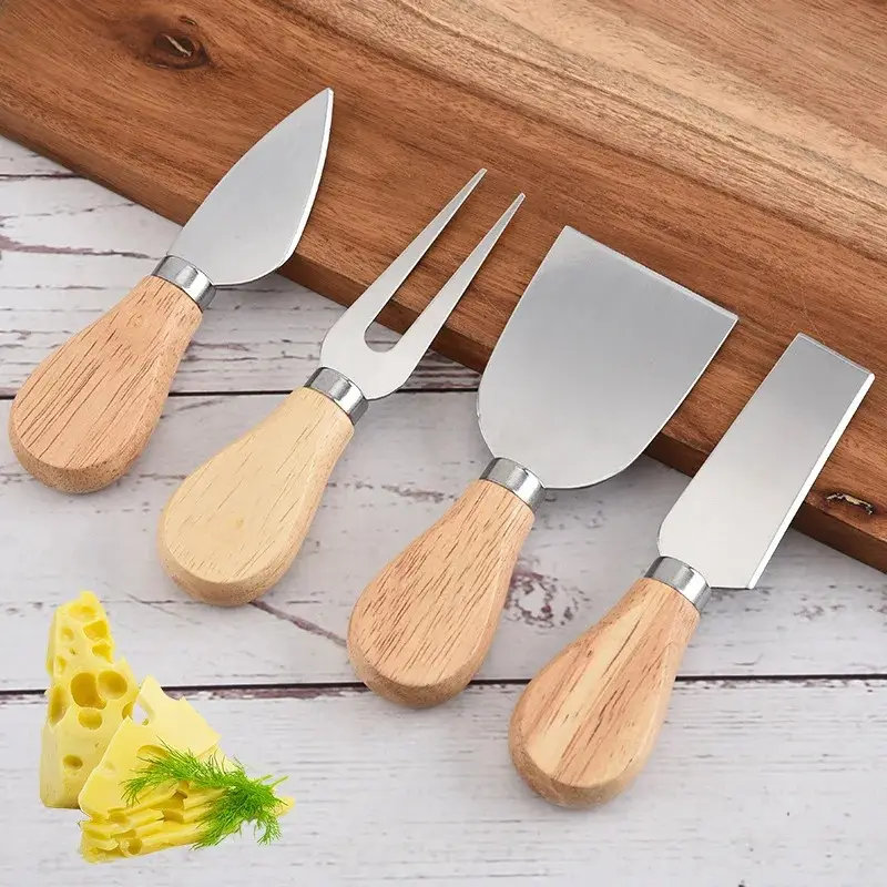 4 cái/bộ gỗ xử lý Dao Bộ tre cắt pho mát Slicer nhà bếp pho mát thép không gỉ dao nhà bếp nấu ăn phụ kiện