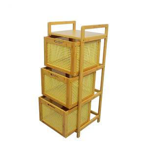 2021 New Design Bamboo Storage Shelf 3 Tier Shelf with Rattan Box