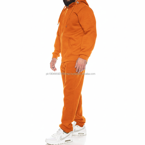 Ensemble de survêtement pour homme en polyester et élasthanne respirant 260GSM, veste zippée à capuche et pantalon de jogging, gris orange contrasté, impression par sublimation, hiver - Product Image 1