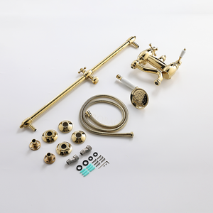 Nuevo Grifo Mezclador de Ducha y Bañera de Latón de Doble Manija para Montaje en Pared con Chorro/Masaje y Diseño de <span class=keywords><strong>Cascada</strong></span> Dorada para Uso Hotelero - Product Image 4